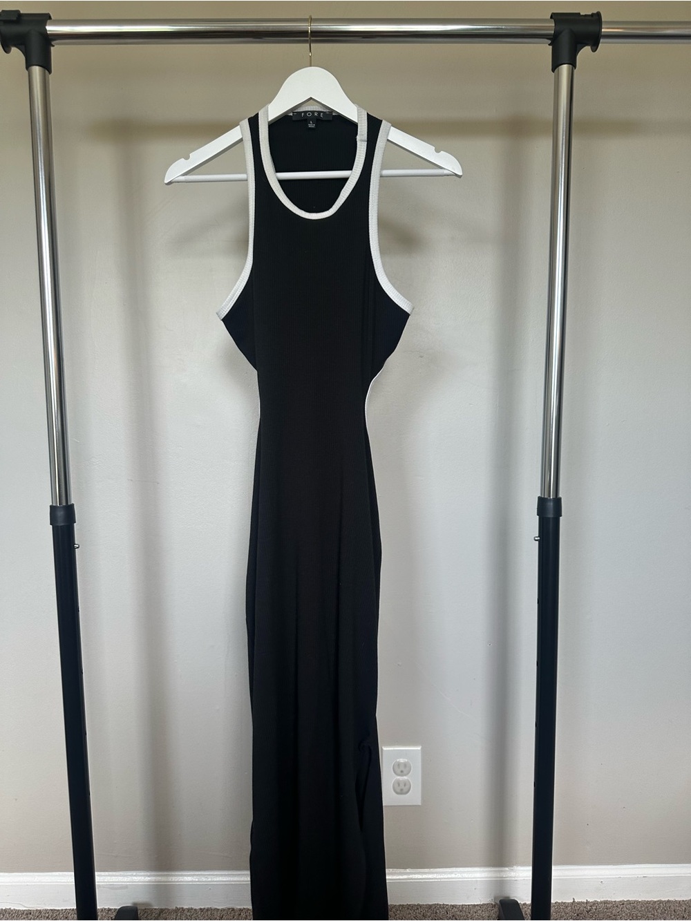 Black Racerback Midi Dress with White Trim by Unknown Brand